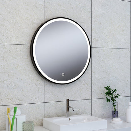 Maro spiegel 60 cm rond met LED, dimbaar en spiegelverwarming mat zwart - WDtegels