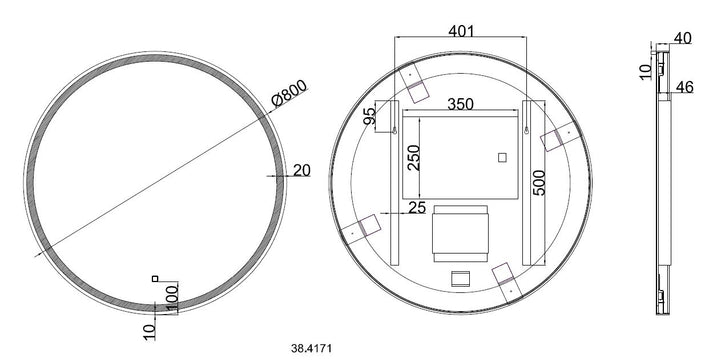 Maro spiegel 80 cm rond met LED, dimbaar en spiegelverwarming mat zwart - WDtegels