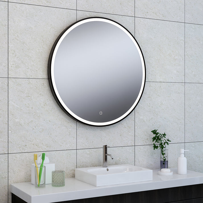Maro spiegel 80 cm rond met LED, dimbaar en spiegelverwarming mat zwart - WDtegels