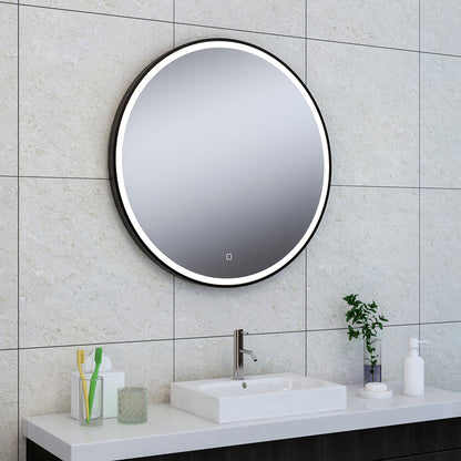 Maro spiegel 80 cm rond met LED, dimbaar en spiegelverwarming mat zwart - WDtegels