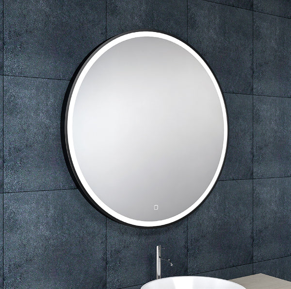 Maro spiegel 100 cm rond met LED, dimbaar en spiegelverwarming mat zwart