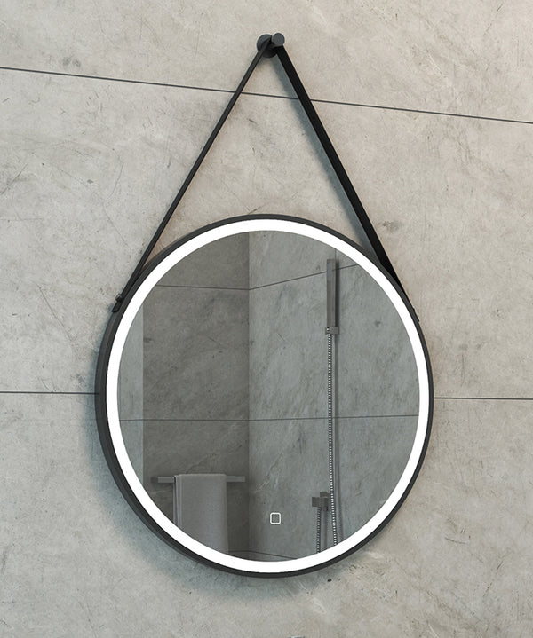 Cinto round mirror 60 cm with strap, LED, dimmable, and demister mat black