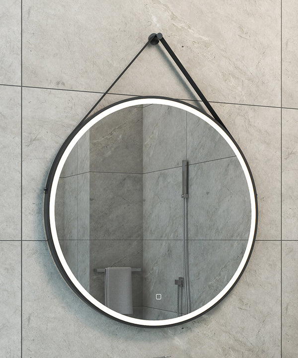 Cinto mirror 80 cm round with strap, LED, dimmable and mirror heating matt black