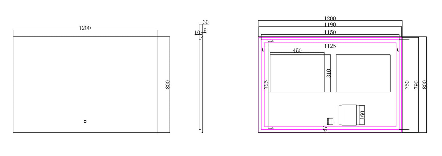 Soul spiegel 120 x 80 cm rechthoek met LED, dimbaar en spiegelverwarming - WDtegels