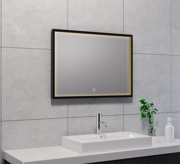 Avi spiegel 70 x 50 cm rechthoek met LED, dimbaar en spiegelverwarming mat zwart