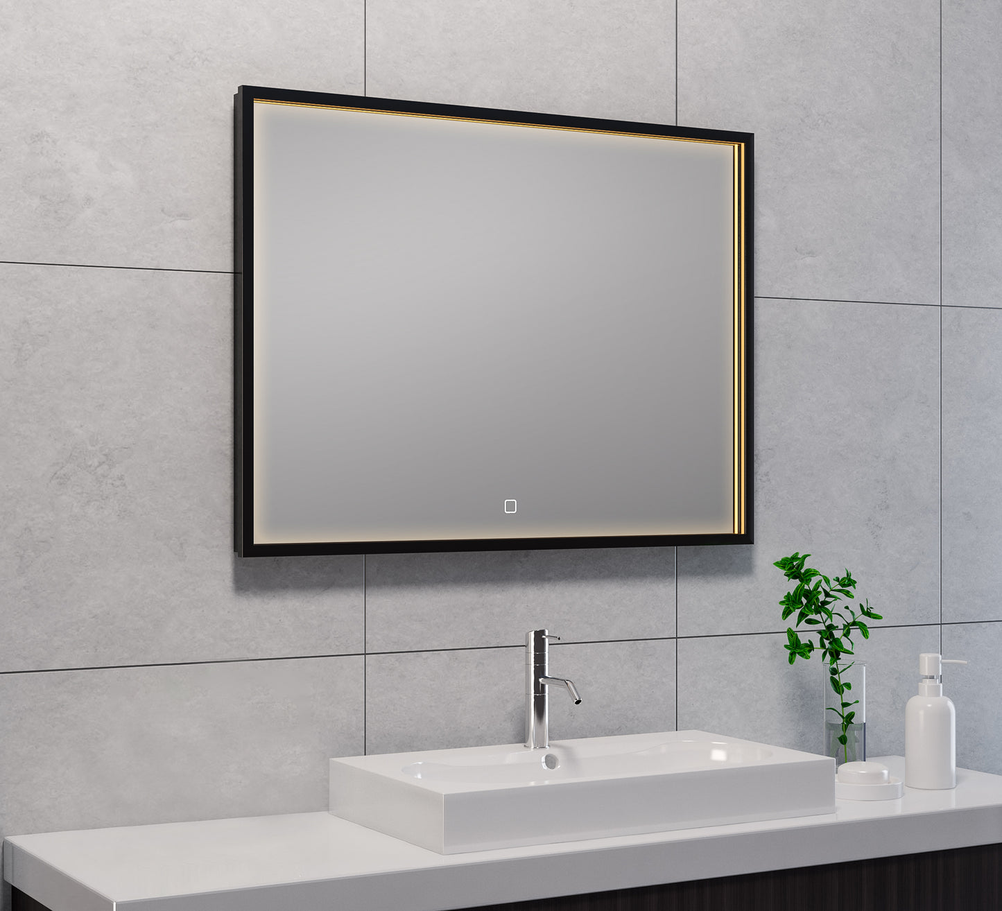 Avi spiegel rechthoek met LED, dimbaar en spiegelverwarming 80 x 60 cm mat zwart - WDtegels