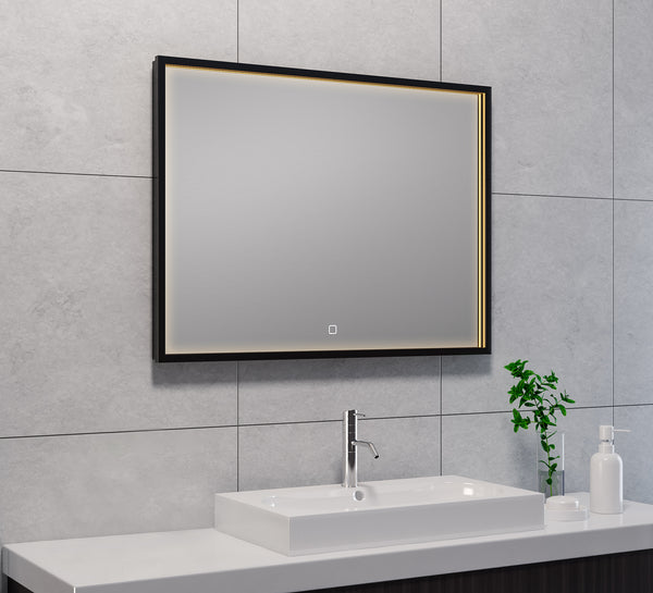 Espejo Avi de 80 x 60 cm rectangular con LED, regulable y con desempañador, negro mate