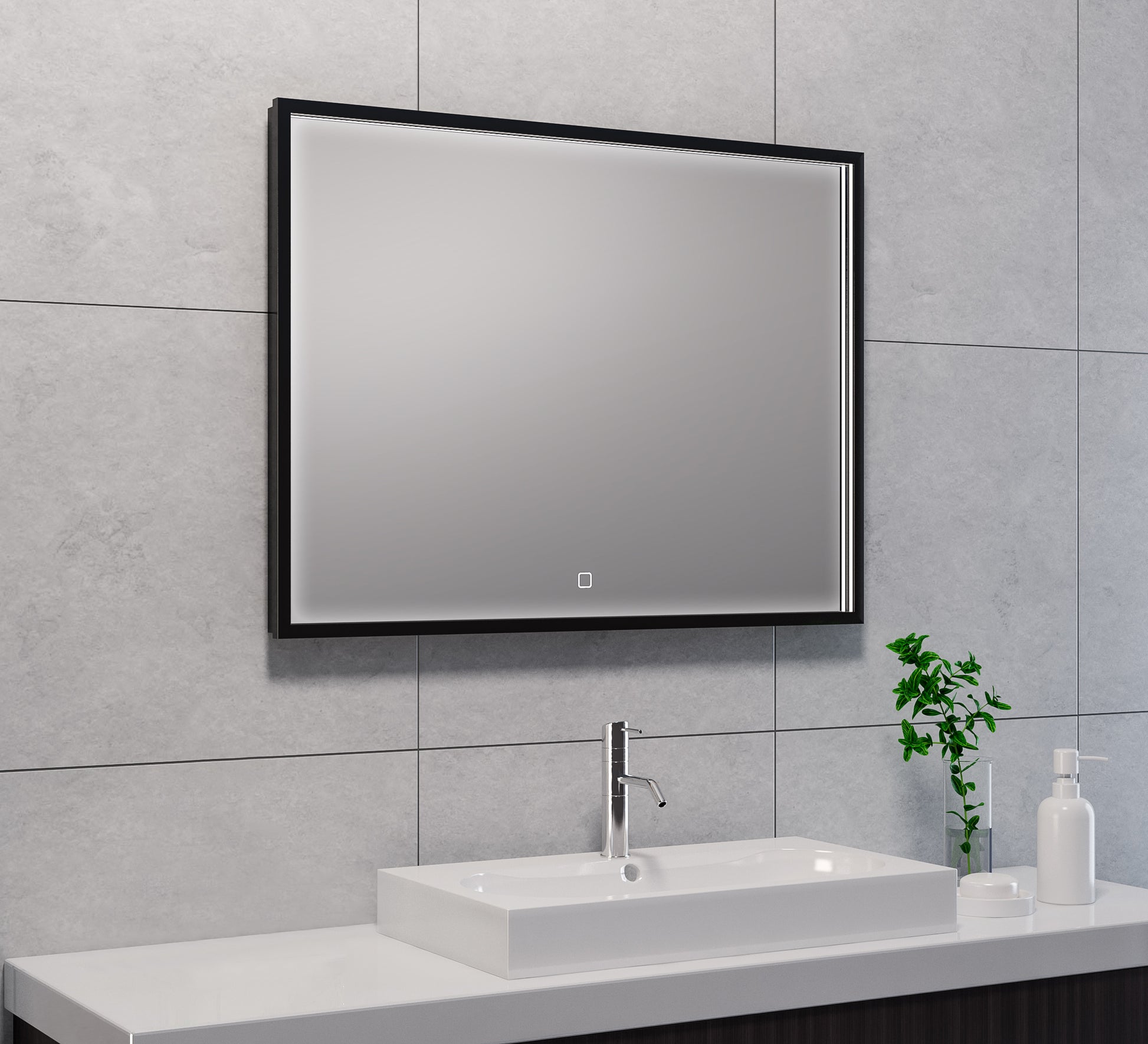 Avi spiegel rechthoek met LED, dimbaar en spiegelverwarming 80 x 60 cm mat zwart - WDtegels