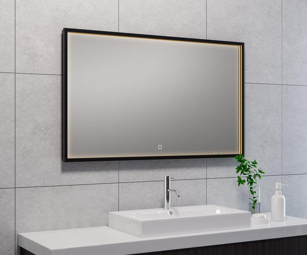 Espejo Avi 100 x 60 cm rectangular con LED, regulable y calefacción, negro mate