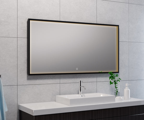 Avi spiegel 120 x 60 cm mat rechthoek met LED, dimbaar en spiegelverwarming zwart