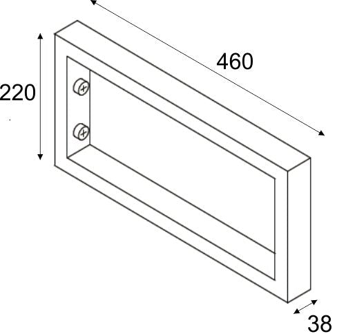 Maattekening Ophangbeugel vierkant 460x220mm chroom