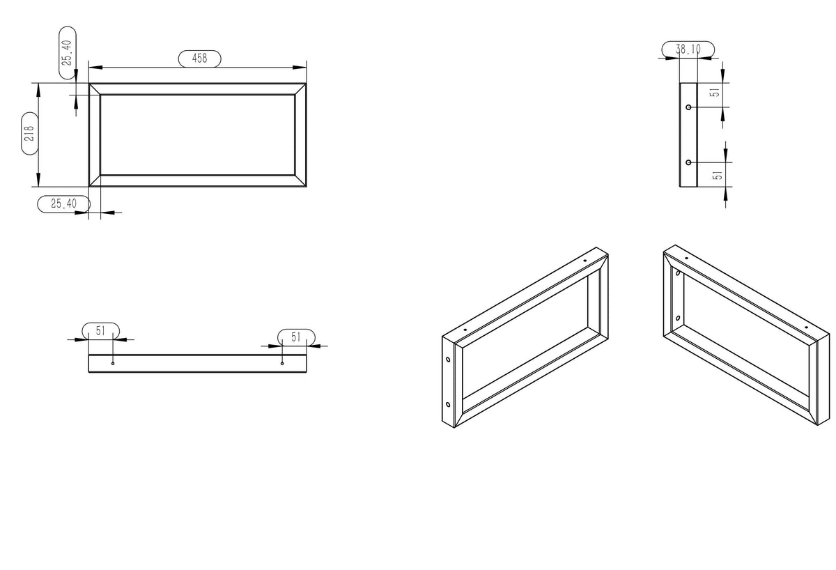 Maattekening Ophangbeugel vierkant 460x220mm RVS