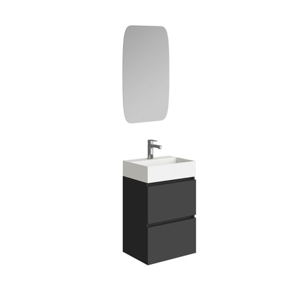 Mini onderkast met 2 laden mat zwart en wastafel keramiek glans wit 45 cm inclusief spiegel - WDtegels