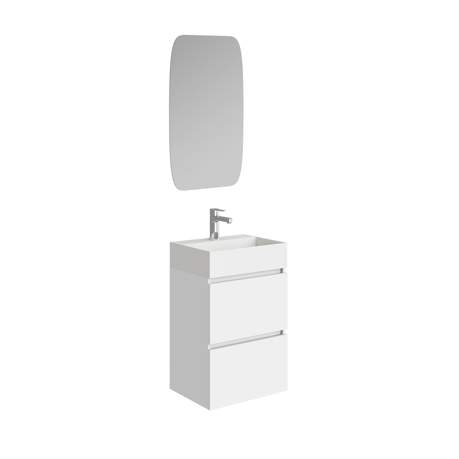 Mini onderkast met 2 laden glans wit en wastafel keramiek glans wit 45 cm inclusief spiegel - WDtegels