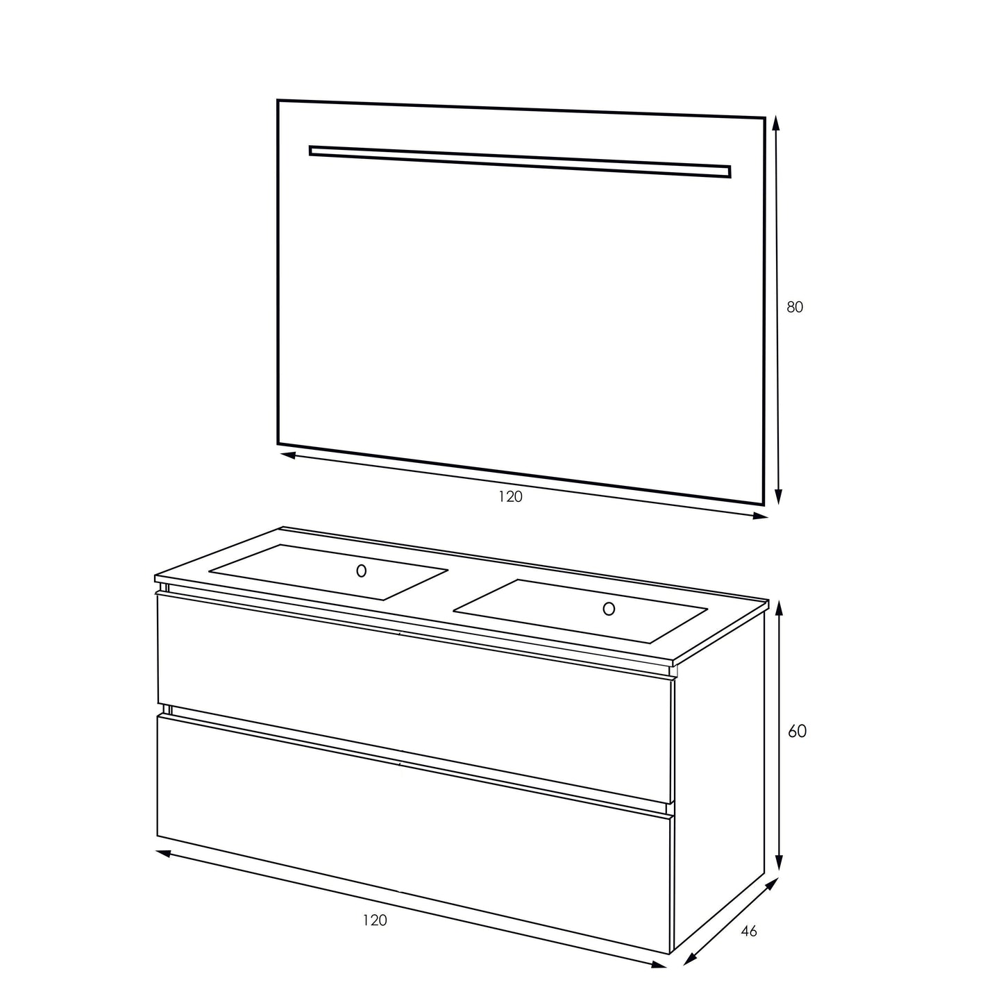 SEPHIA badmeubelset 120cm - mat wit - WDtegels