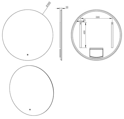 Maattekening Giro ronde badkamerspiegel 80cm