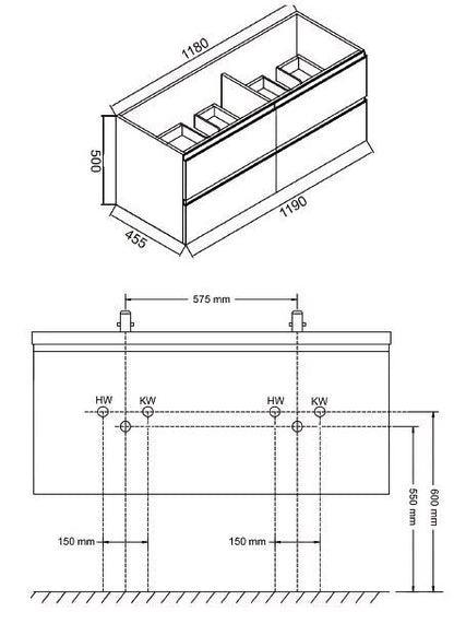 Wiesbaden Tigris onderkast 120 x 46 cm houtnerf grijs - WDtegels