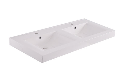 Tigris wastafel dubbel met 2 kraangaten 120x46x8 cm kunstmarmer glans wit - WDtegels