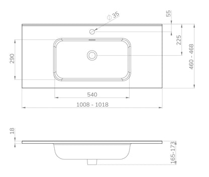 Lijntekening Bajo meubelwastafel 100 x 46 x 1,8 cm keramiek mat wit