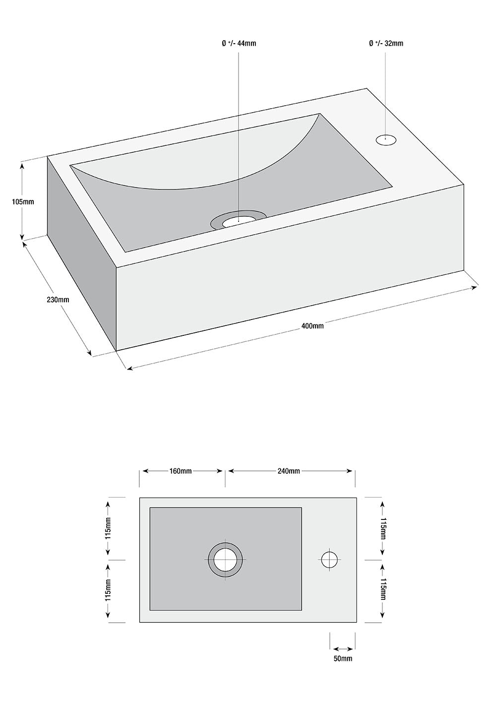 Matera fonteinset rechts | 40x23x10.5cm - WDtegels