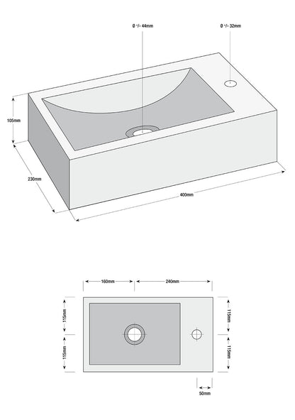 Matera fonteinset rechts | 40x23x10.5cm - WDtegels