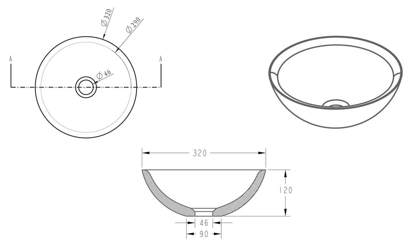 Lavabo sobre encimera de piedra dura Wiesbaden 32x32x12