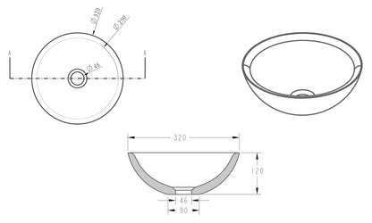 Lavabo sobre encimera de piedra dura Wiesbaden 32x32x12