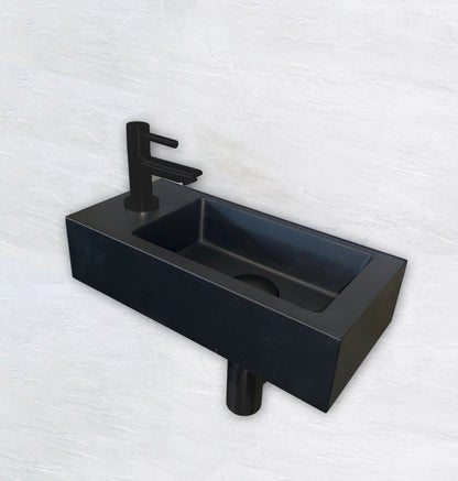 Fonteinset Rhea S mini met fontein links, kraan, sifon en afvoerplug mat zwart - WDtegels