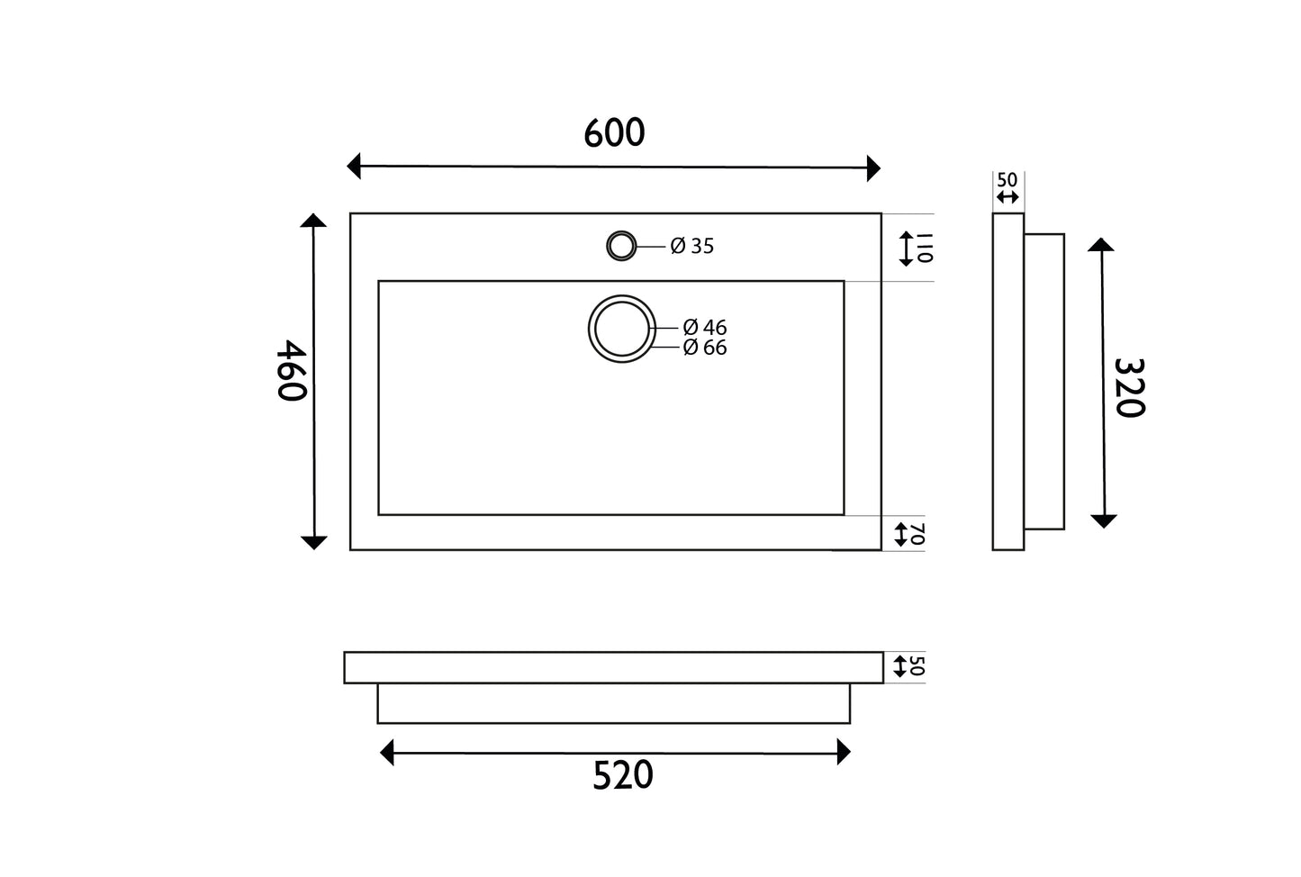 Conjunto de muebles de piedra dura Wiesbaden. 60x46x5 con 1 taladro.