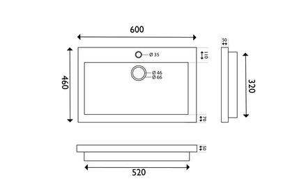 Conjunto de muebles de piedra dura Wiesbaden. 60x46x5 con 1 taladro.
