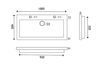 B-stone wastafel 100 x 46 cm met 2 kraangaten 8719323033184
