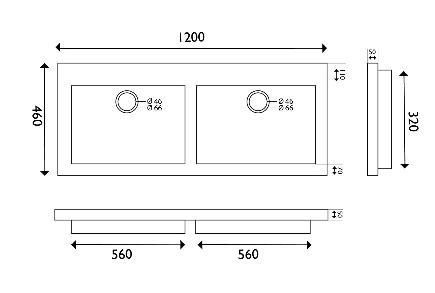 B-stone dubbele wastafel 120 x 46 cm 8719323033207