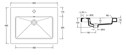 Mueble lavabo de cerámica Wiesbaden 60x46 1 kr. agujero
