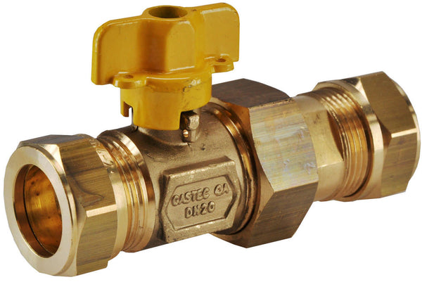 Válvula de esfera para gas de latón Gastec 22mm compresión x 22mm compresión