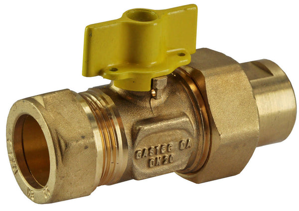Válvula de esfera para gas de latón Gastec 22mm compresión x 1/2" hembra
