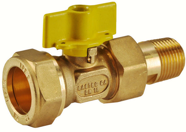 Válvula de esfera para gas de latón Gastec 22mm compresión x 1/2" macho
