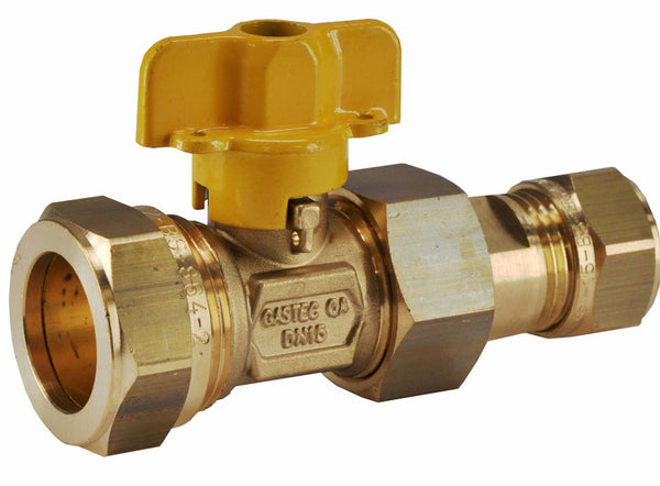 Válvula de esfera para gas de latón Gastec 22mm compresión x 15mm compresión
