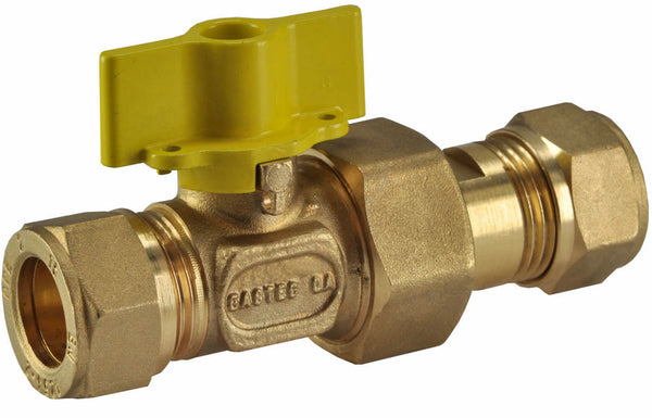 Llave de bola para gas de latón Gastec 15mm compresión x 15mm compresión