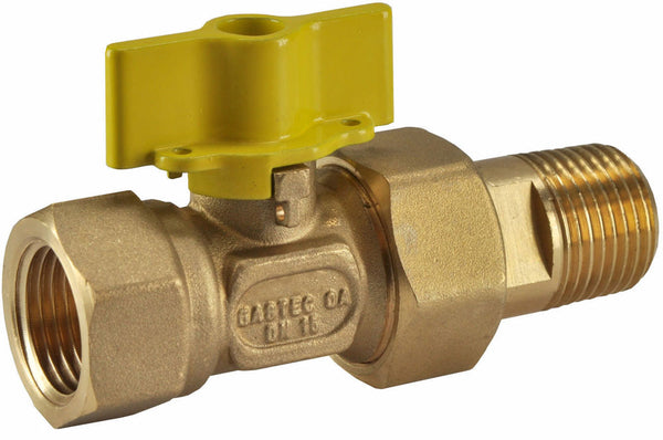 Llave de bola para gas de latón Gastec 1/2" rosca hembra x 1/2" rosca macho