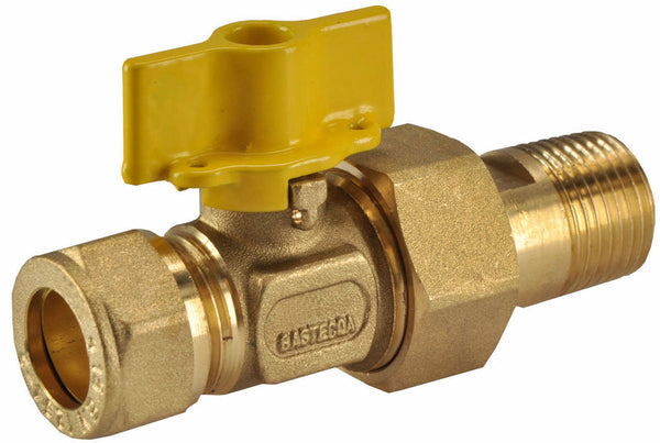 Llave de bola para gas de latón Gastec 15mm compresión x 1/2" rosca macho