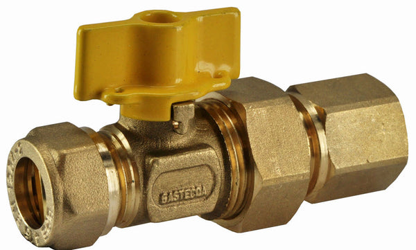 Llave de bola para gas de latón Gastec 15mm compresión x 1/2" rosca hembra