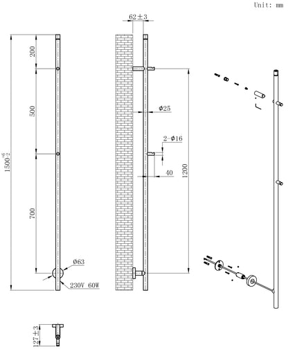 Callista elektrische staafhanddoekradiator 60 Watt | 150cm | Mat zwart - WDtegels