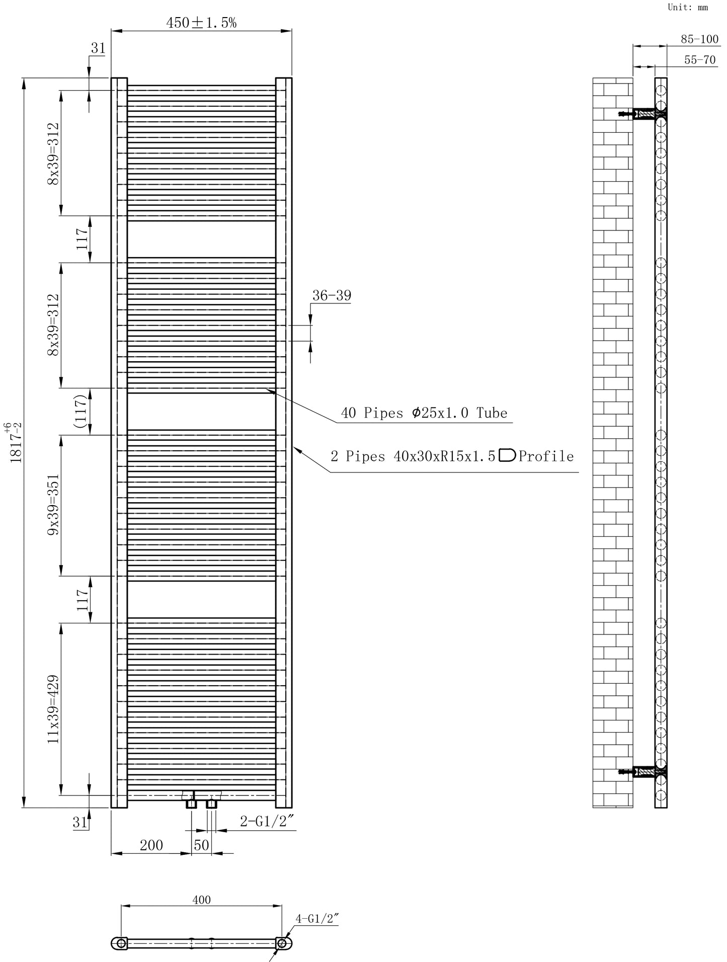 Wiesbaden Elara sierradiator | 181,7x45cm | Wit - WDtegels