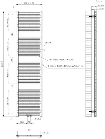 Wiesbaden Elara sierradiator | 181,7x45cm | Wit - WDtegels