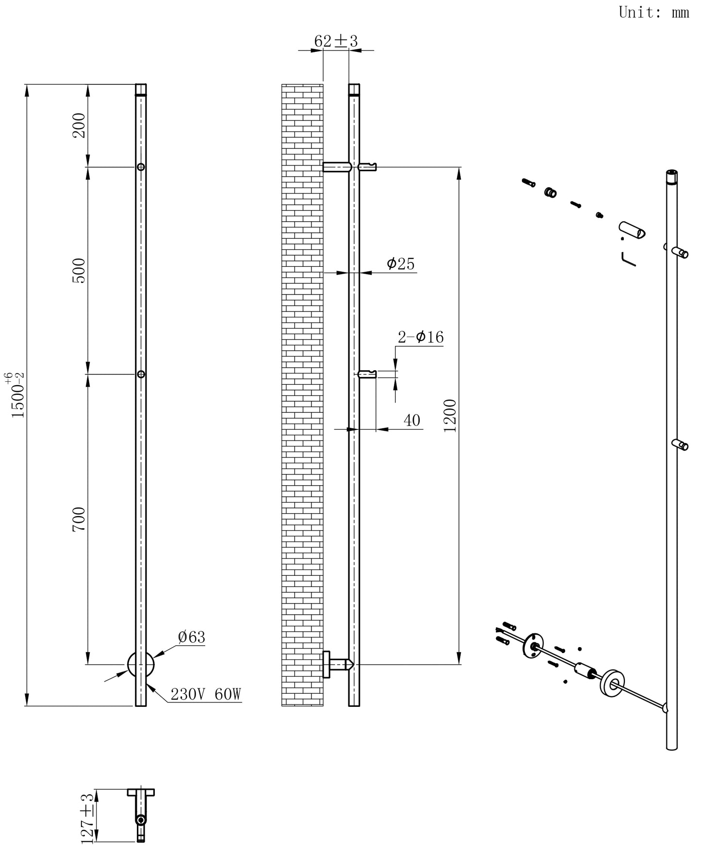 Callista elektrische staafhanddoekradiator 60 Watt | 150cm | Chroom - WDtegels