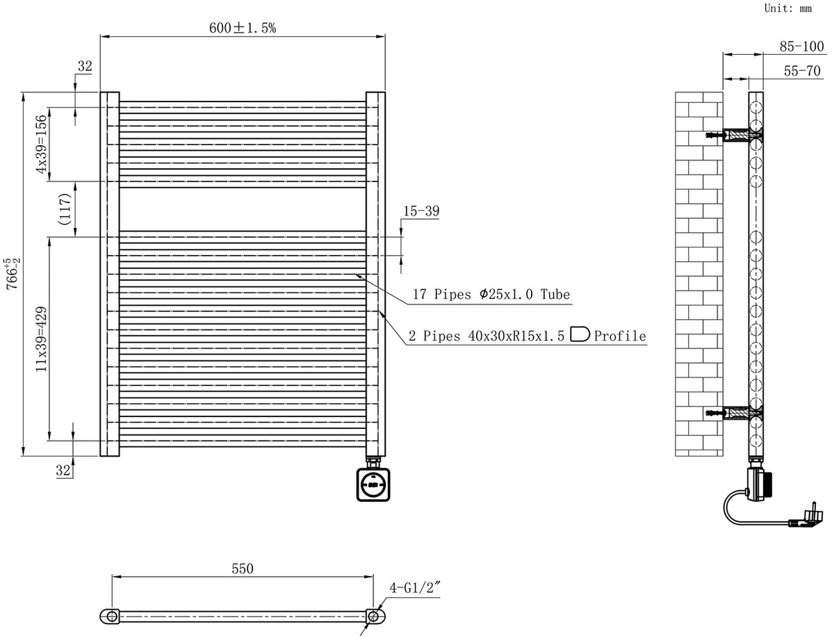 Elara elektrische radiator Smart WiFi | 76,6x60cm | Gunmetal PVD - WDtegels