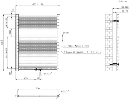Wiesbaden Elara sierradiator | 76,6x60cm | Antraciet - WDtegels