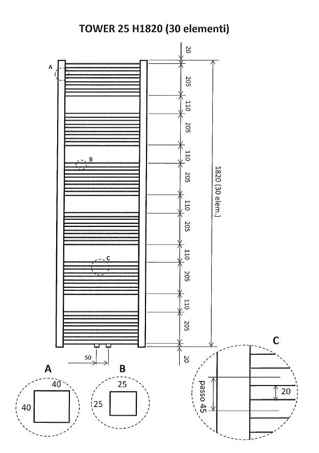 Radiador decorativo Wiesbaden Tower 182x60 cm blanco