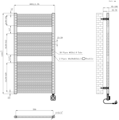 Elara elektrische radiator Smart WiFi | 118,5x60cm | Glans wit - WDtegels
