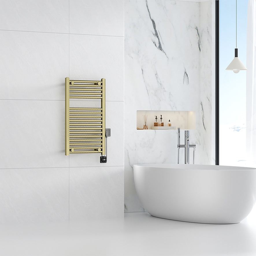 Elara elektrische radiator Smart WiFi 76,6x45cm geborsteld messing PVD - detailfoto